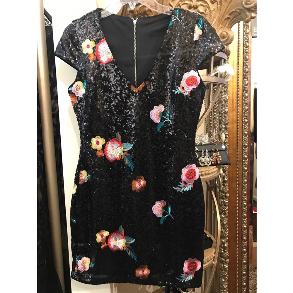 Black with floral sequin dress